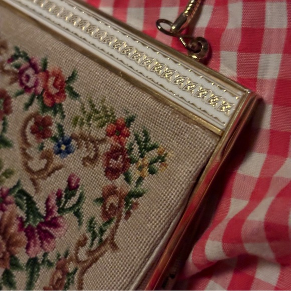 Original VTG 1950s Tapestry Handbag with ORIG Hand Mirror - Picture 5 of 13